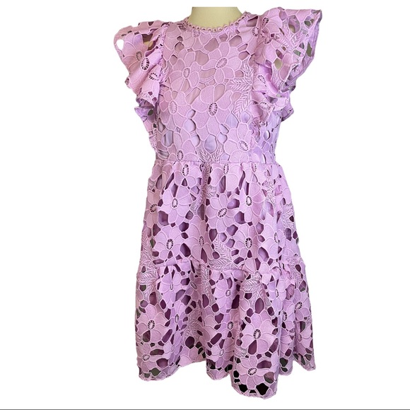 Crosby by Mollie Burch lavender lilac purple lace ruffle tiered mini dress small - Picture 3 of 9